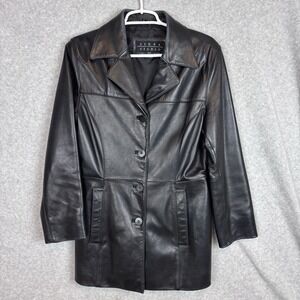 SIENA STUDIO 100% LEATHER JACKET WOMEN'S SIZE M BLACK BUTTON UP POCKETS LINED